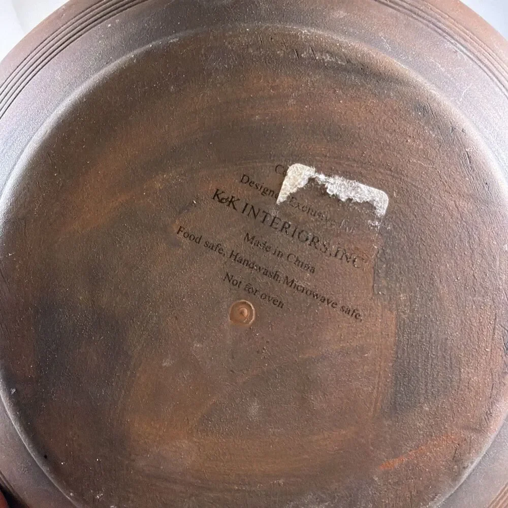 K&K Interiors Pottery Redware Plate Folk Art Primitive Black Christmas Tree 9.5" - Picture 6 of 7